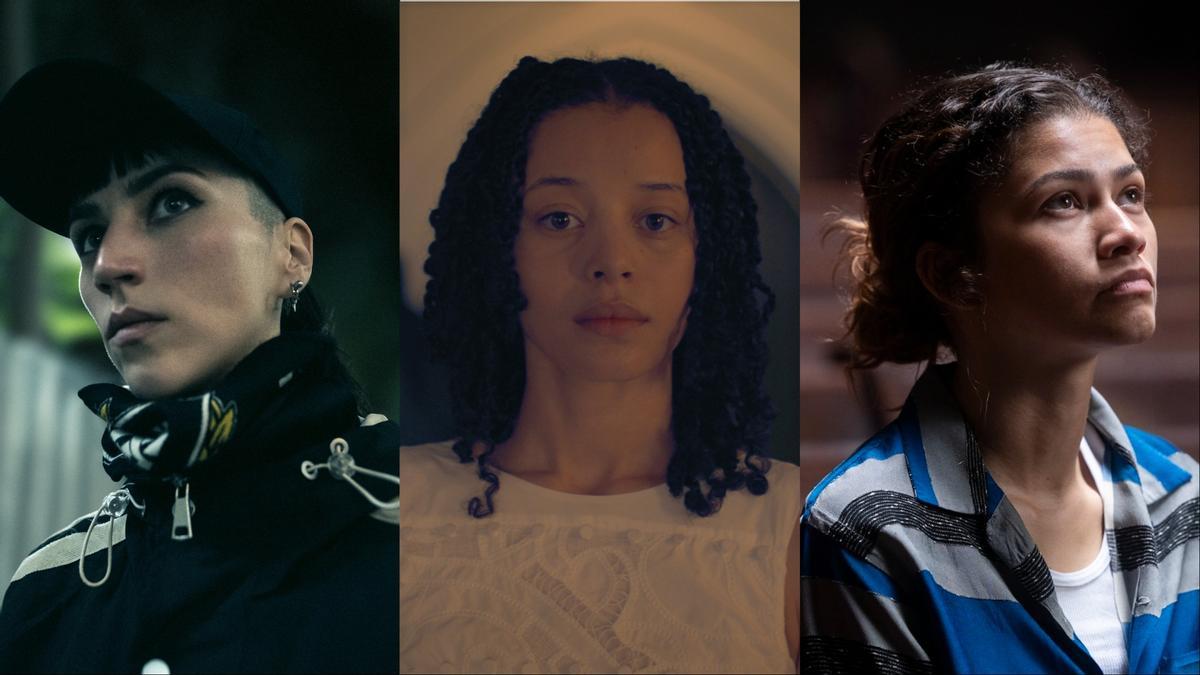De izquierda a derecha, Claudia Salas en 'Salvador', Chase Infiniti en 'Los testamentos' y Zendaya en 'Euphoria'