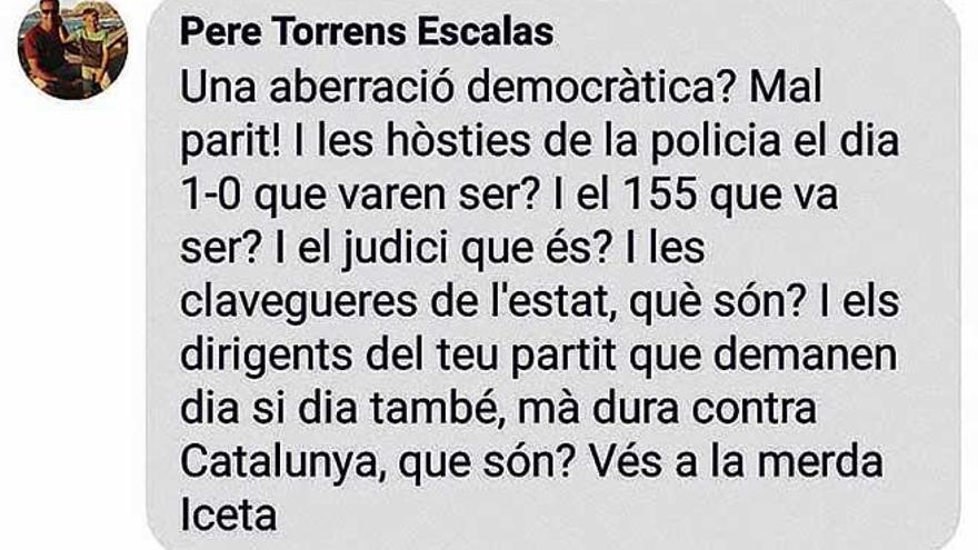 El candidato del PSOE en Búger llama &quot;malparido&quot; a Miquel Iceta