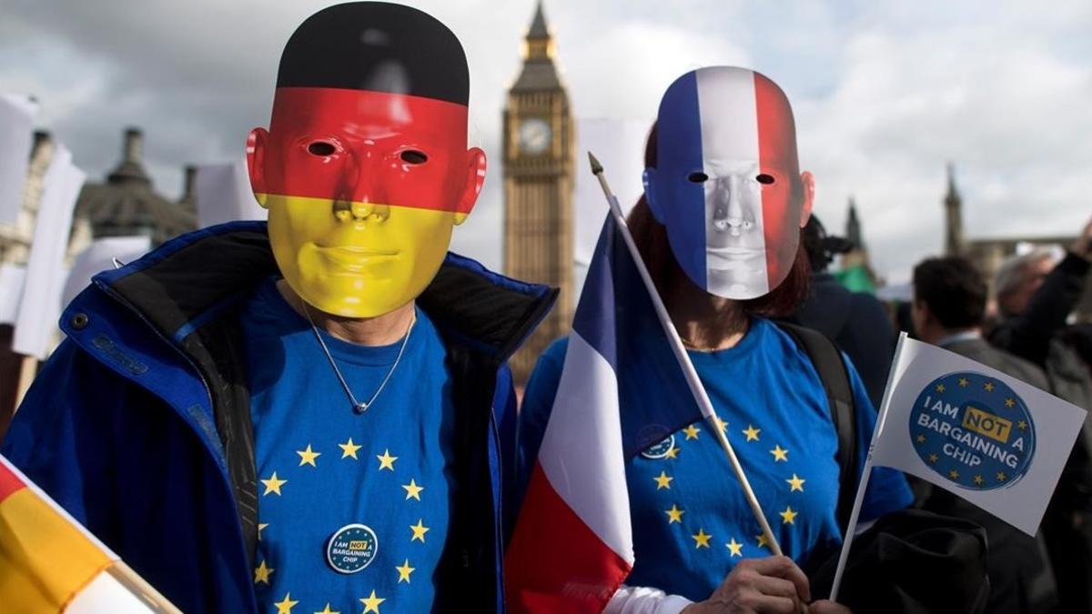 Manifestación proeuropea, el pasado 20 de febrero, frente al Parlamento británico.