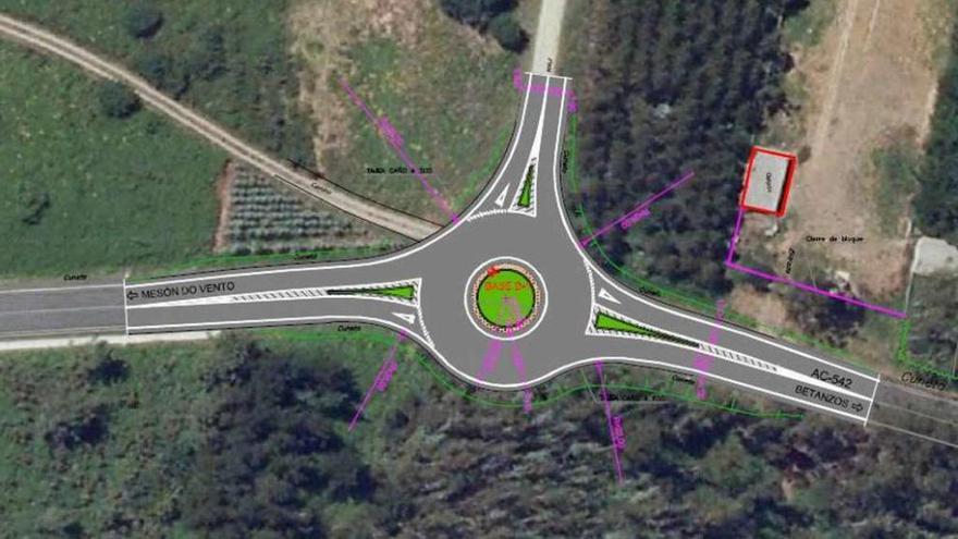 Plano de la rotonda que construirá la Xunta en la carretera que une Montouto y San Bartolomeu.