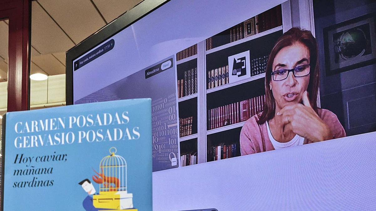 Carmen Posadas durante la presentación digital de “Hoy caviar, mañana sardinas”. | Irma Collín |  IRMA COLLÍN