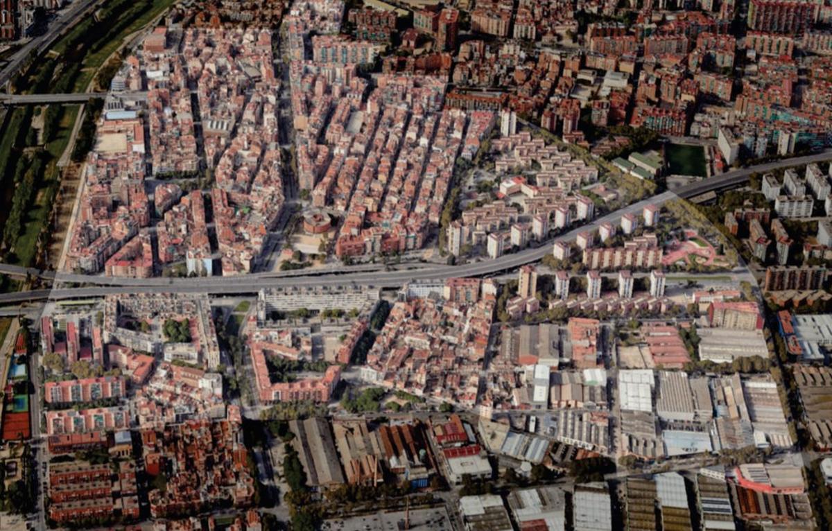 Imagen aérea de la zona de Badalona y de Sant Adrià que ambas ciudades presentarán a la próxima convocatoria del Pla de Barris