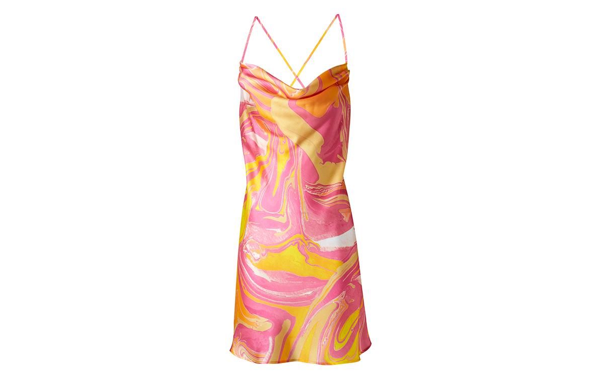 Vestido satinado con estampado psicodélico, de Mango