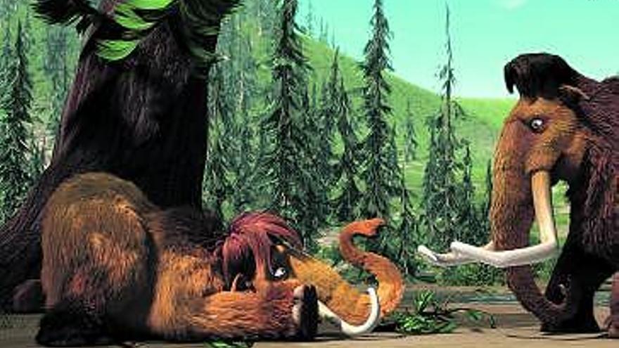Los mamuts «Ellie» y «Manny», en una secuencia de «Ice Age 3».
