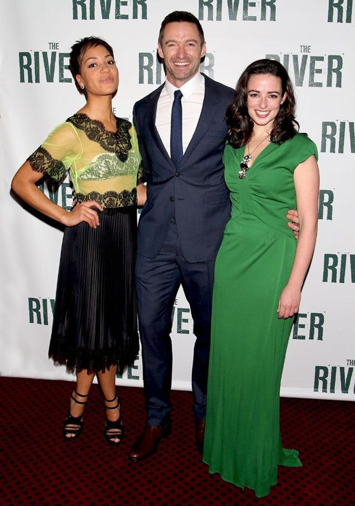 Cush Jumbo, Hugh Jackman y Laura Donnelly en el estreno de 'The River' en Broadway