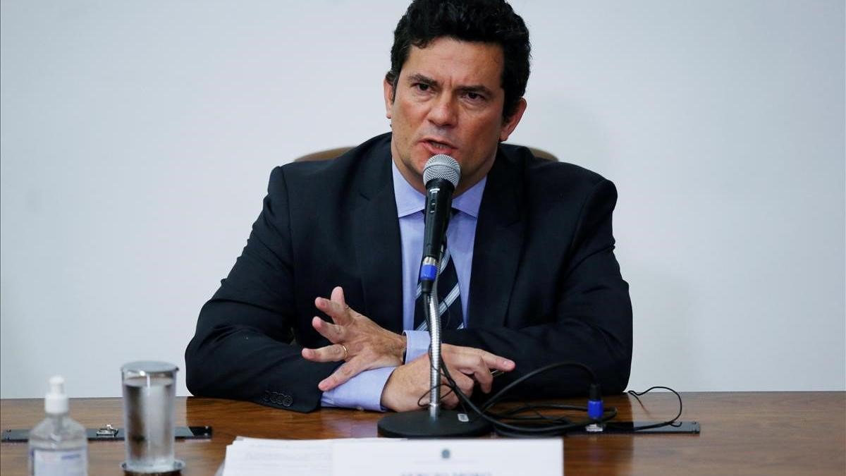 Sergio Moro, durante la rueda de prensa en la que anunció la dimisión como ministro de Justicia.