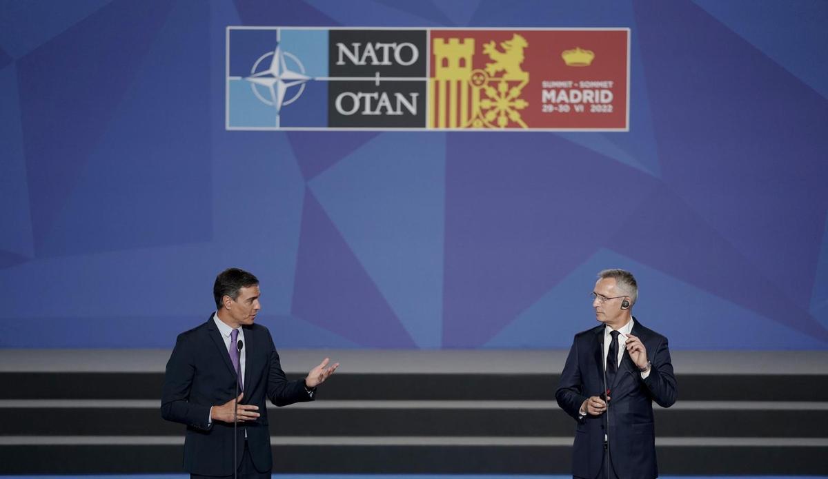 Pedro Sánchez, en su comparecencia junto a Jens Stoltenberg. José Luis Roca