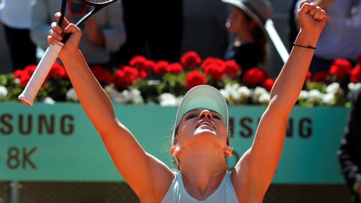 Halep celebra su triunfo ante Bencic