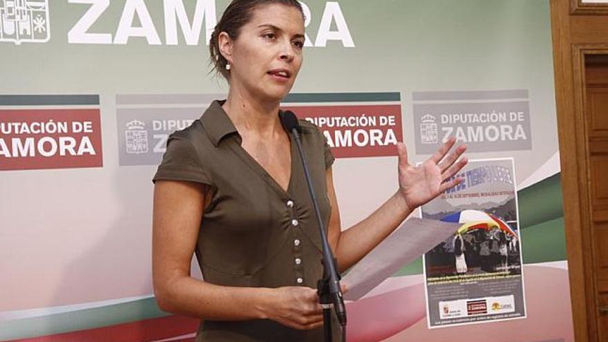 Clara San Damián, diputada provincial, durante la rueda de prensa.