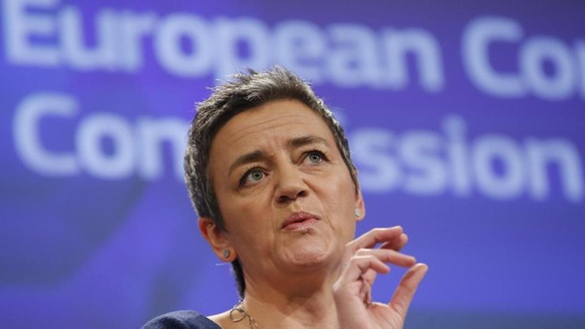 La comisaria europea de Competencia Margrethe Vestager en una rueda de prensa en Bruselas, Bélgica.