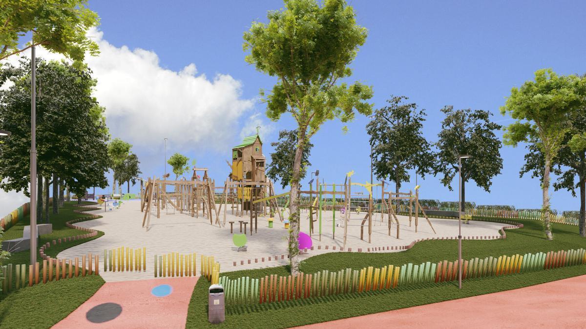 Recreación virtual del futuro parque infantil de la Finca Matías, en Vigo.