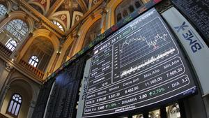 Interior de la Borsa de Madrid, el dia 23 de desembre.