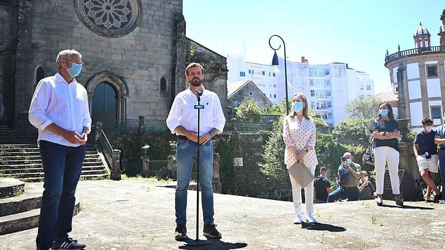 El president del PP, durant la seva intervenció als Xardins de Casto Sampedro, a Pontevedra.