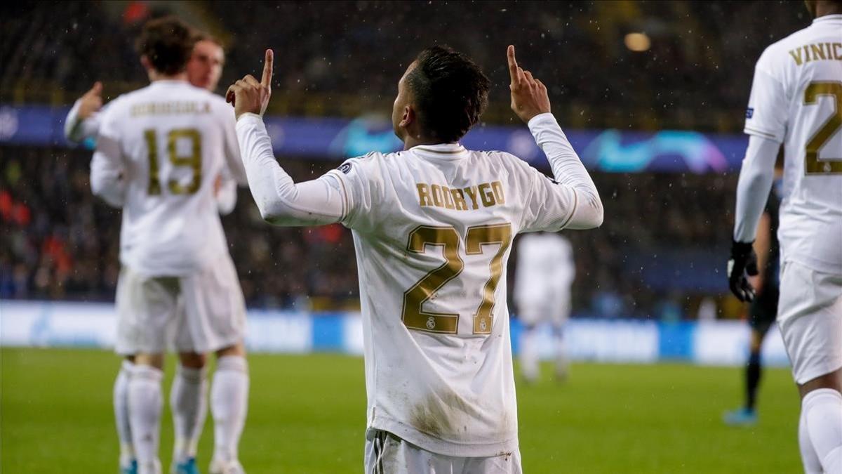 Rodrygo celebra su gol al Brujas.