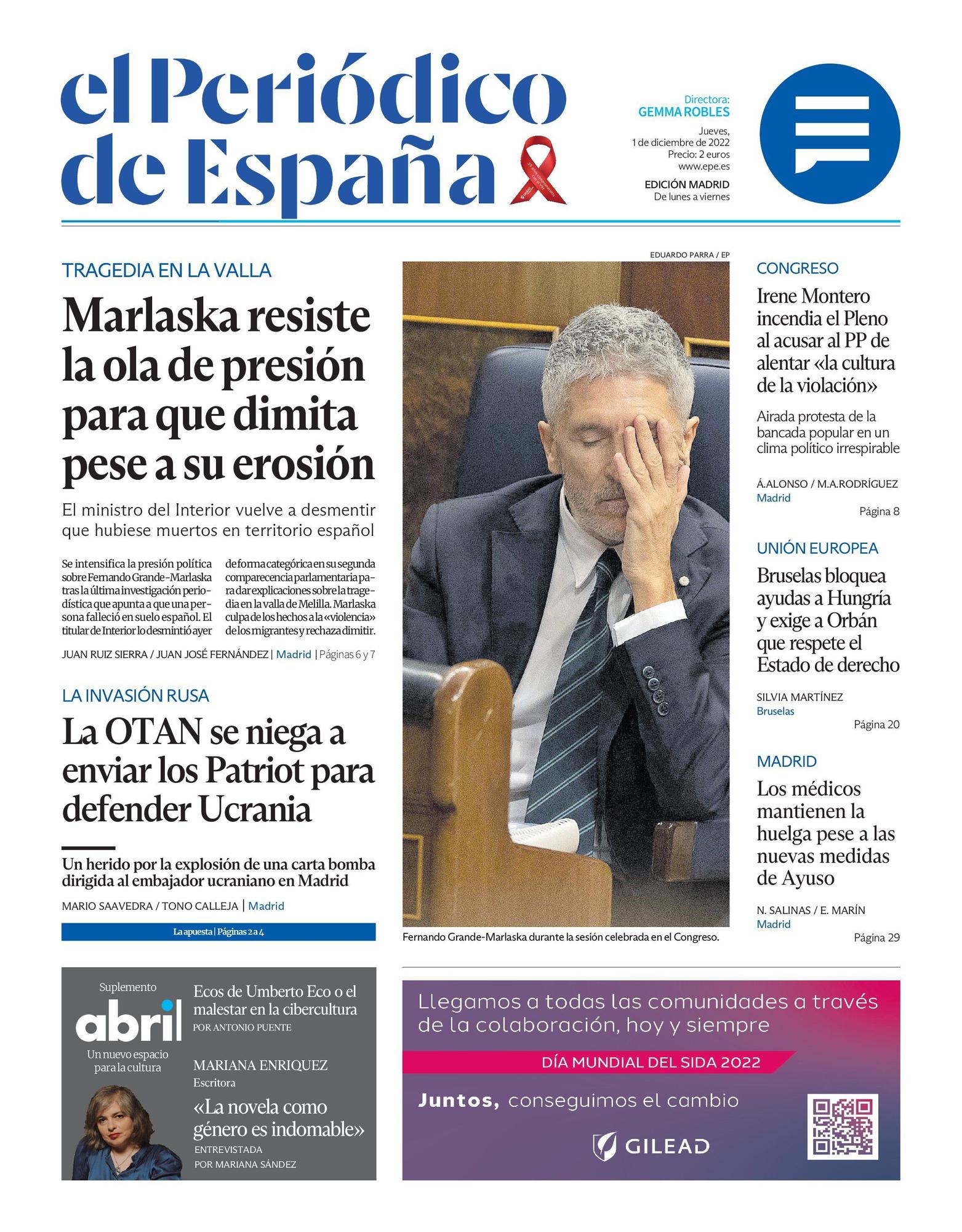 EL PERIÓDICO DE ESPAÑA de hoy jueves 1 de diciembre de 2022