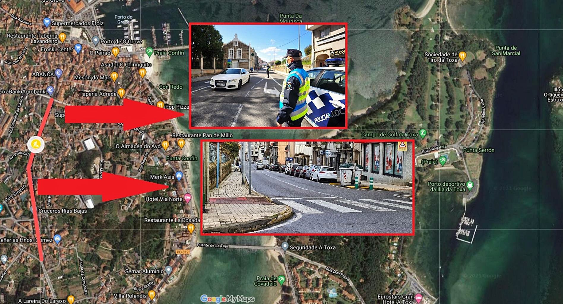 Mapa en el que se muestra el tramo de la calle Luis A. Mestre (PO-316) que el Concello pide que sea reformado por la Xunta. |  // M. MÉNDEZ