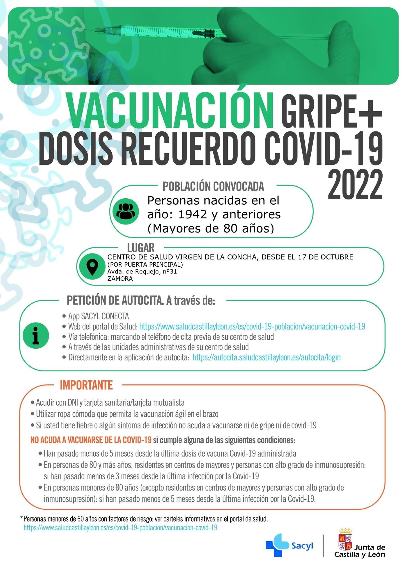 Cartel de vacunación del Centro de Salud Virgen de la Concha de Zamora