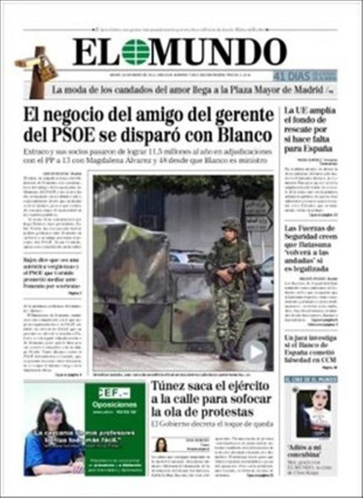 En pàgines interiors, ’El Mundo’ també destaca que l’Associació per a la Llibertat Lingüística ha denunciat davant la Defensora del Poble que el 75% dels consistoris catalans no tenen la seva web en castellà, i que passa el mateix amb el 31% dels municipis gallecs i el 13% dels de les Balears. També que la mà dreta de Munar negocia amb la fiscalia delatar l’exlíder d’Unió Mallorquina imputada en casos de corrupció, i que torna el ’Vine a Alemanya, Pepe’: una escola de negocis alemanya ofereix a Andalusia 500 lots de contractes de treball i aprenentatge per a joves de 17 a 21 anys.