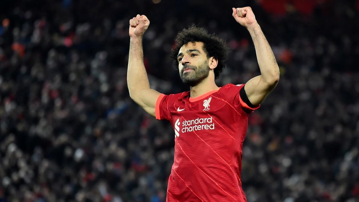 Salah celebrando su gol