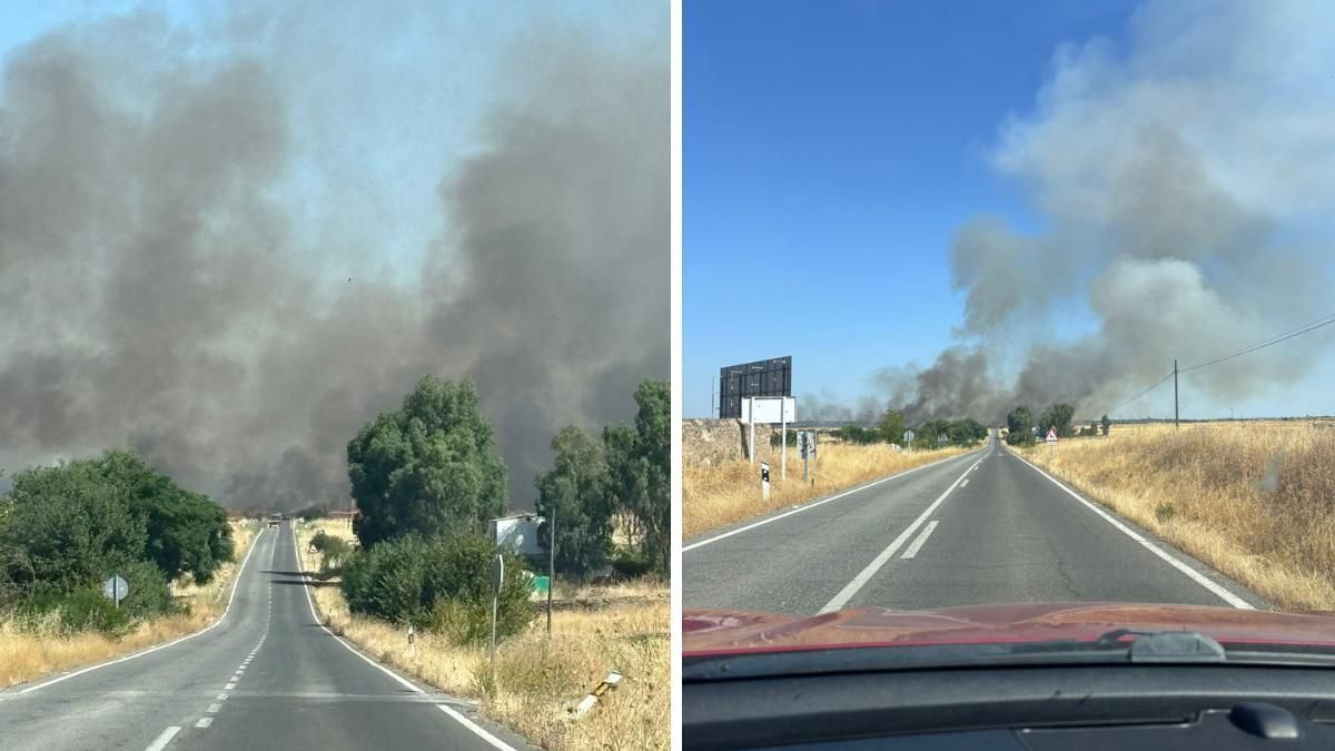 Imagénes de la columna de humo cerca de Arroyo de la Luz