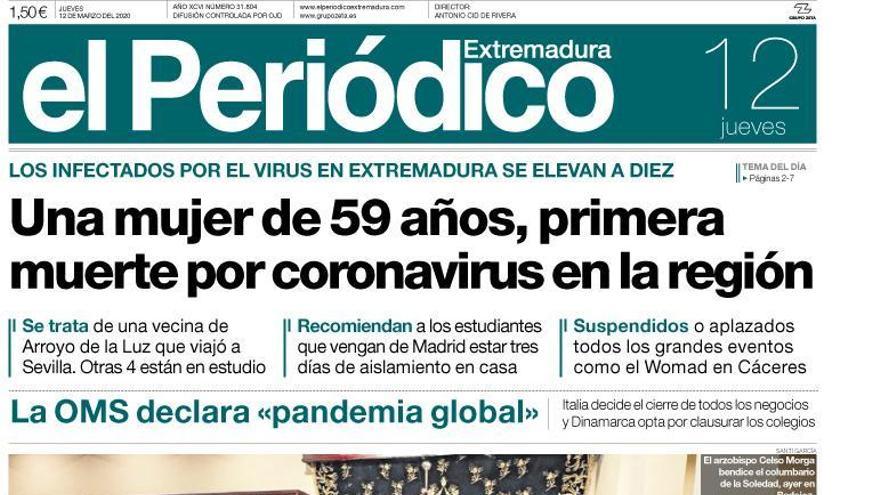 Esta es la portada de EL PERIÓDICO EXTREMADURA correspondiente al día 12 de marzo del 2020