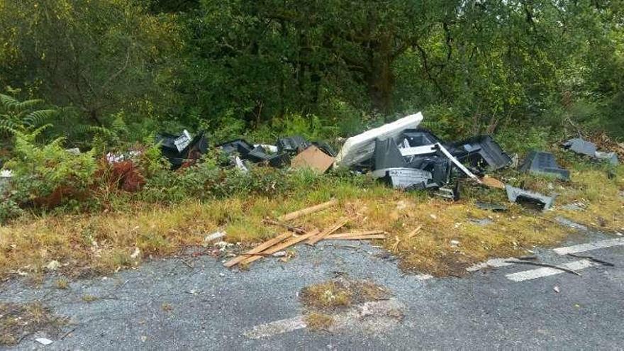 Basura en la carretera vieja de Codeseda a Forcarei, ayer.