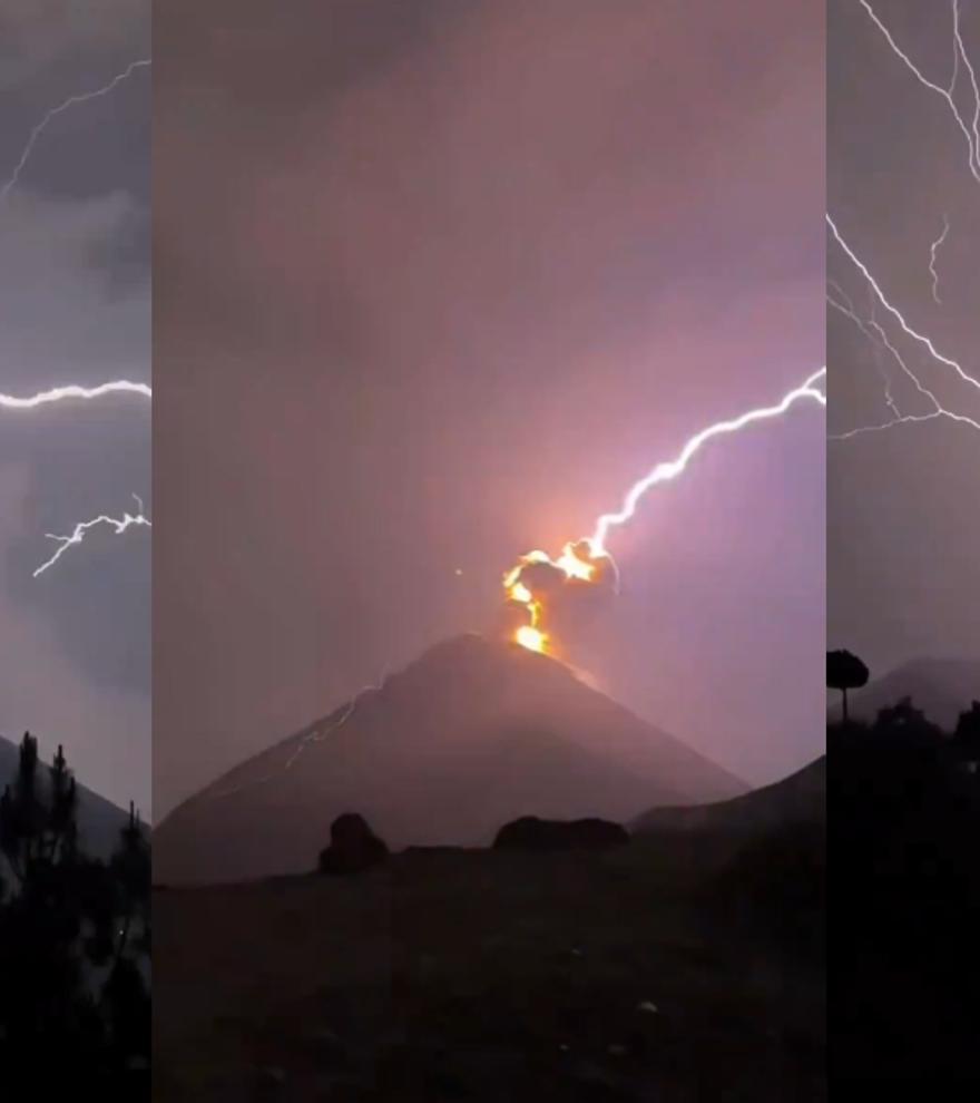 Imágenes de impacto: un rayo cae sobre un volcán en erupción