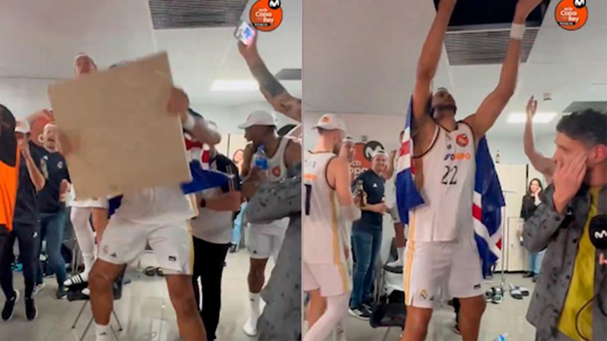 ¡Tavares rompe el techo del vestuario en la celebración del título!