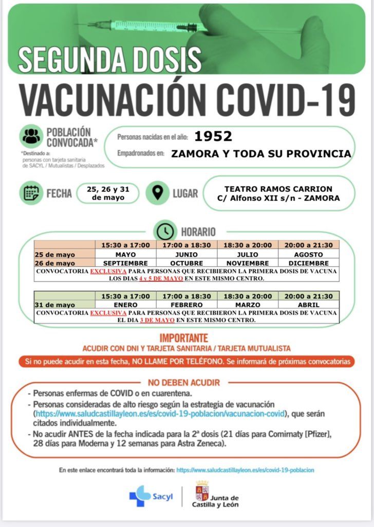 Vacunación segundas dosis en Zamora.
