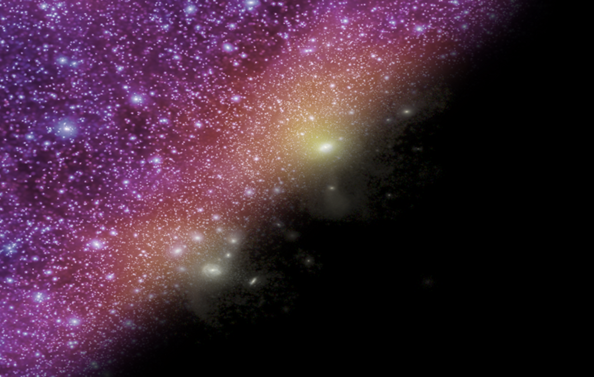 Simulación numérica de un grupo de galaxias con una representación de la materia oscura