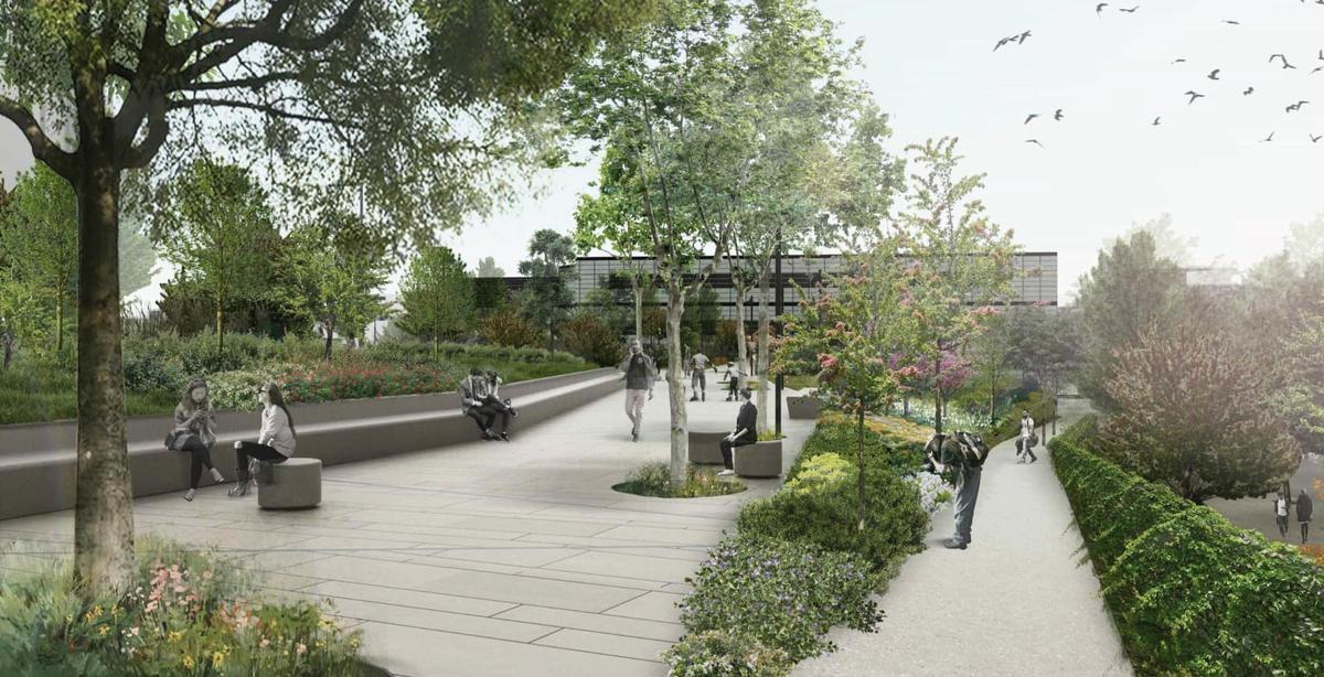 Recreación del futuro parque de Oriol Martorell, sobre la losa del ferrocarril en Sarrià en Barcelona.