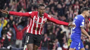 Nico Williams celebra el 2-0 en San Mamés.