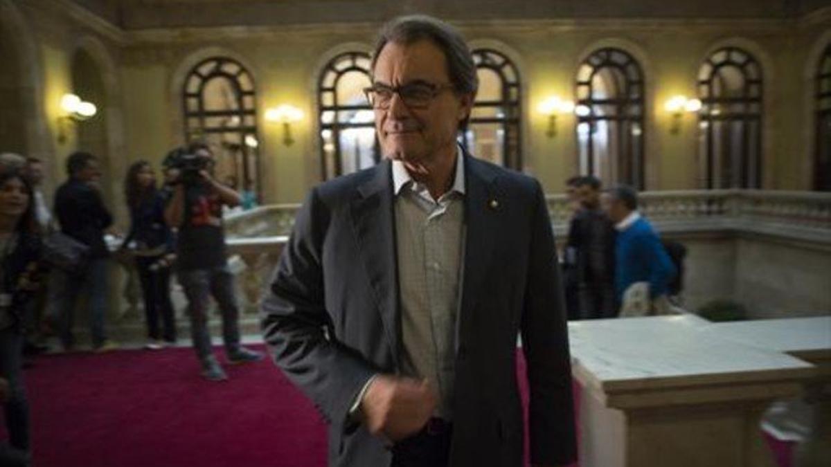 Artur Mas asiste a una reunión de Junts pel Sí en el Parlament, el pasado jueves.