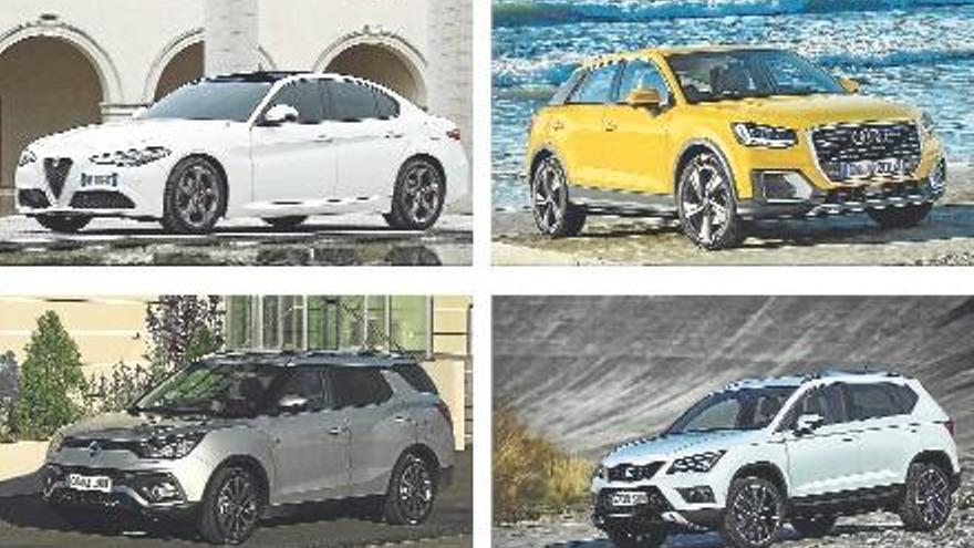 Los Alfa Romeo Giulia, Audi Q2 y SsangYong XLV junto al vencedor del pasado mes de mayo, el nuevo Seat Ateca