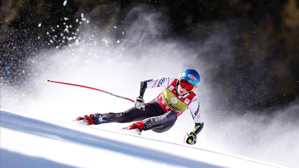 Mikaela Shiffrin de U S en las Finales de la copa del mundo de sky en Grandvalira