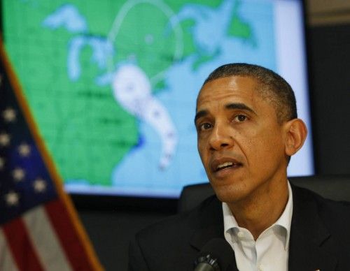 President Barack Obama briefing on Hurricane Sandy