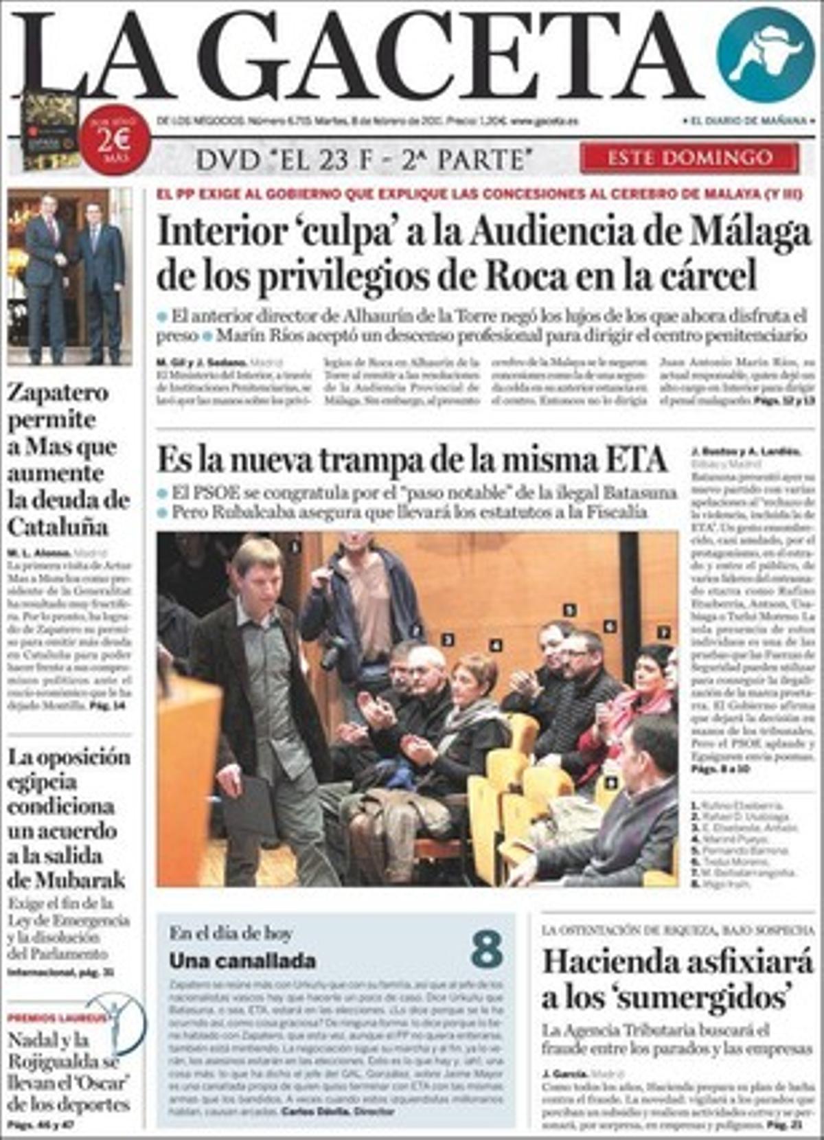 ’La Gaceta’ dóna rellevància a dins que Jesús Eguiguren, president dels socialistes bascos, apel·la a les víctimes d’ETA a la vegada que recolza Batasuna.