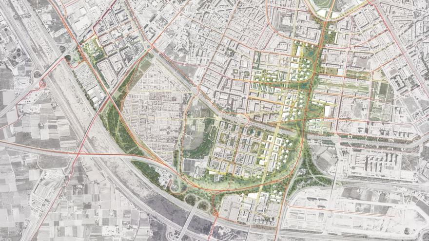Un eje verde con estanques y más de mil viviendas coserá los barrios del sur de Valencia