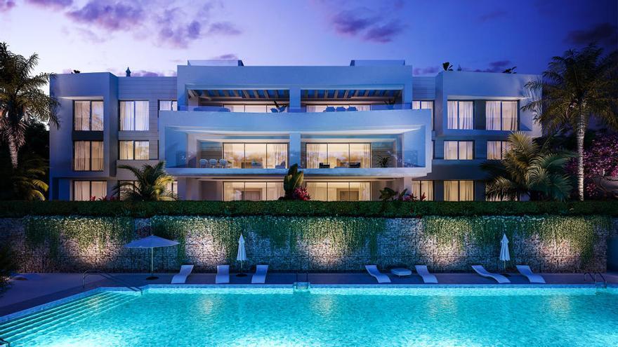 Los apartamentos de la promoción Soul Marbella con una gran piscina comunitaria de AEDAS Homes.