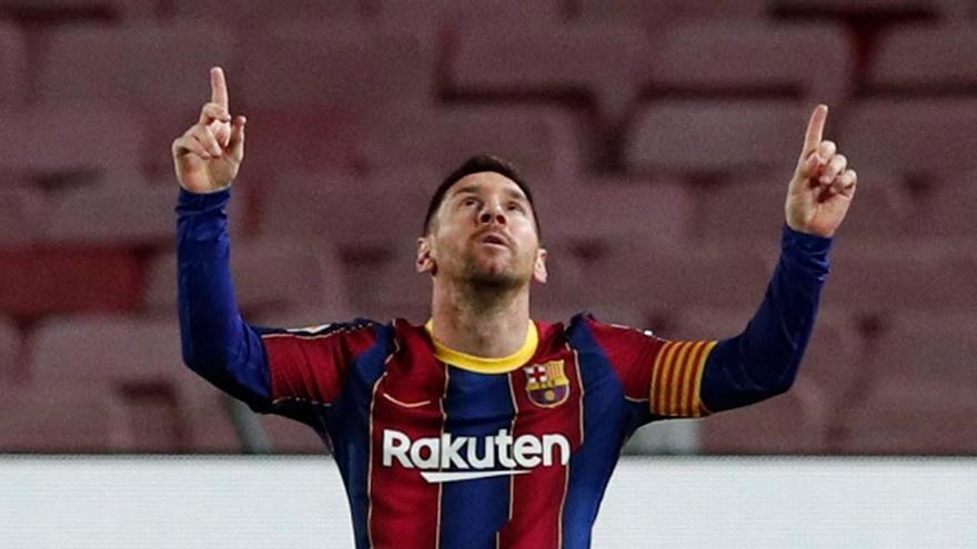 Messi celebra un gol con la camiseta del FC Barcelona.