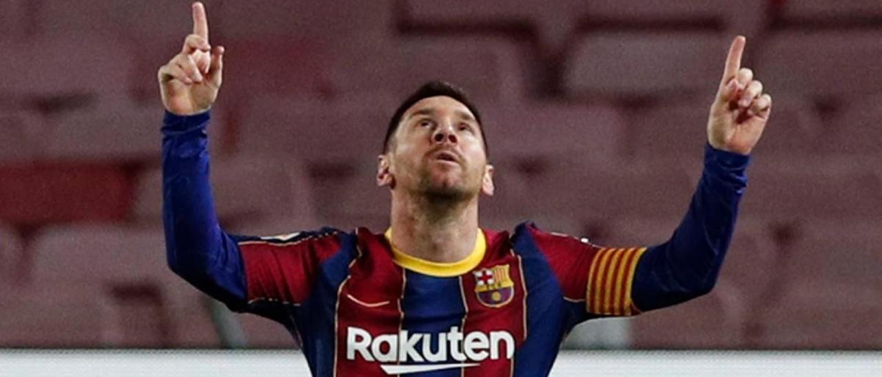 Messi celebra un gol con la camiseta del FC Barcelona.