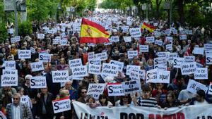 Una manifestación por amor a la democracia se encamina al Congreso de los Diputados