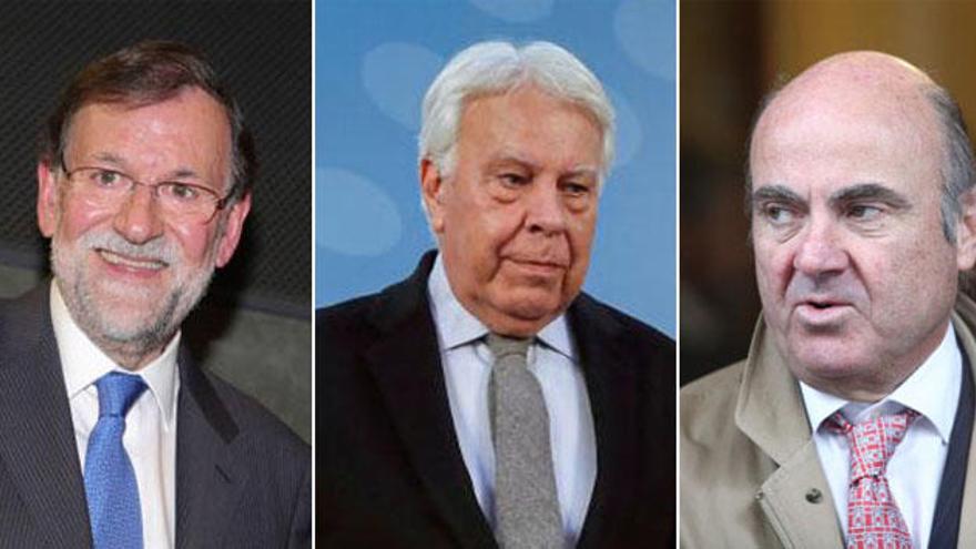 Mariano Rajoy, Felipe González y Luis de Guindos.