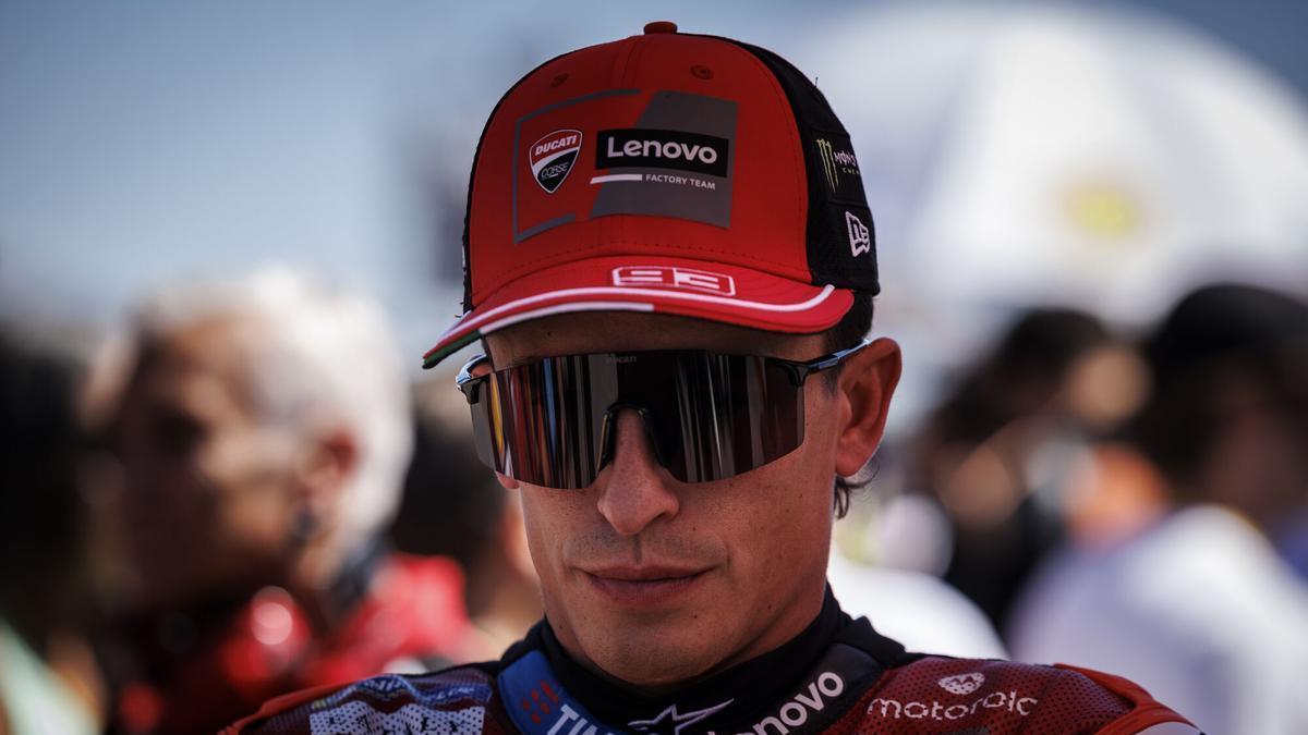 Marc Márquez (Ducati), antes de la carrera al sprint en el GP de Aragón (Alcañiz).