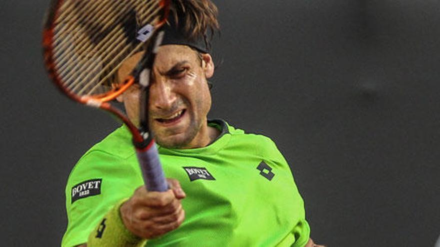 El tenista español David Ferrer devuelve la bola.