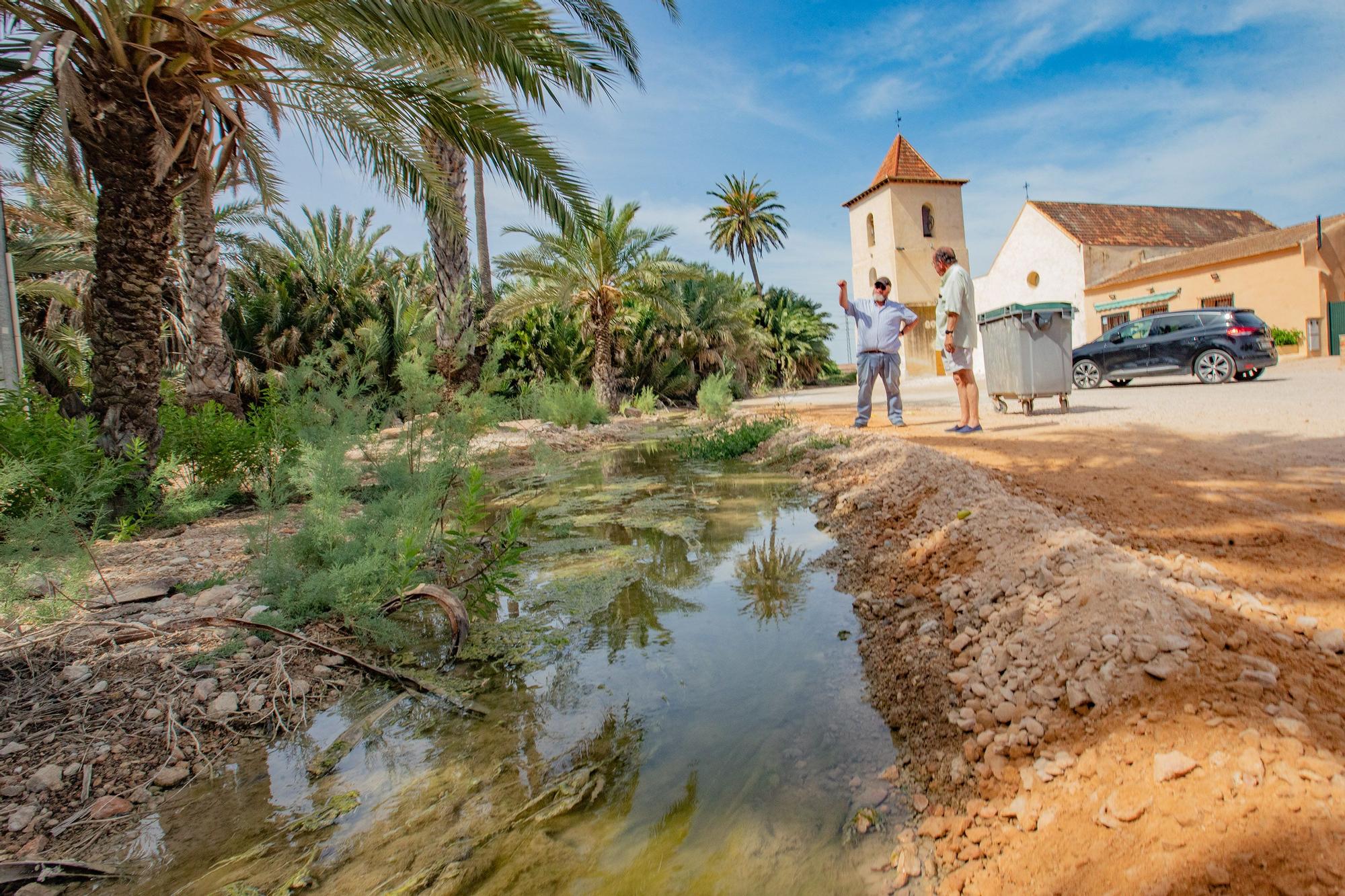 El agua de drenajes agrícolas con fertilizantes del Campo de Salinas desborda las fincas y llega a la laguna de Torrevieja