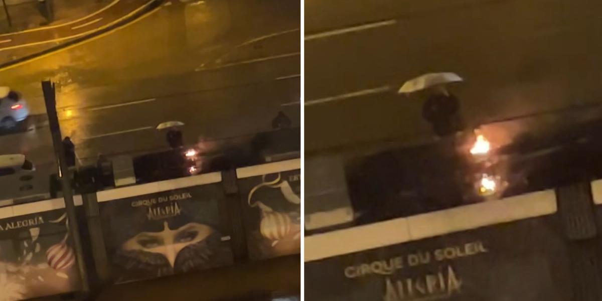 Tranvía incendiado en Valencia