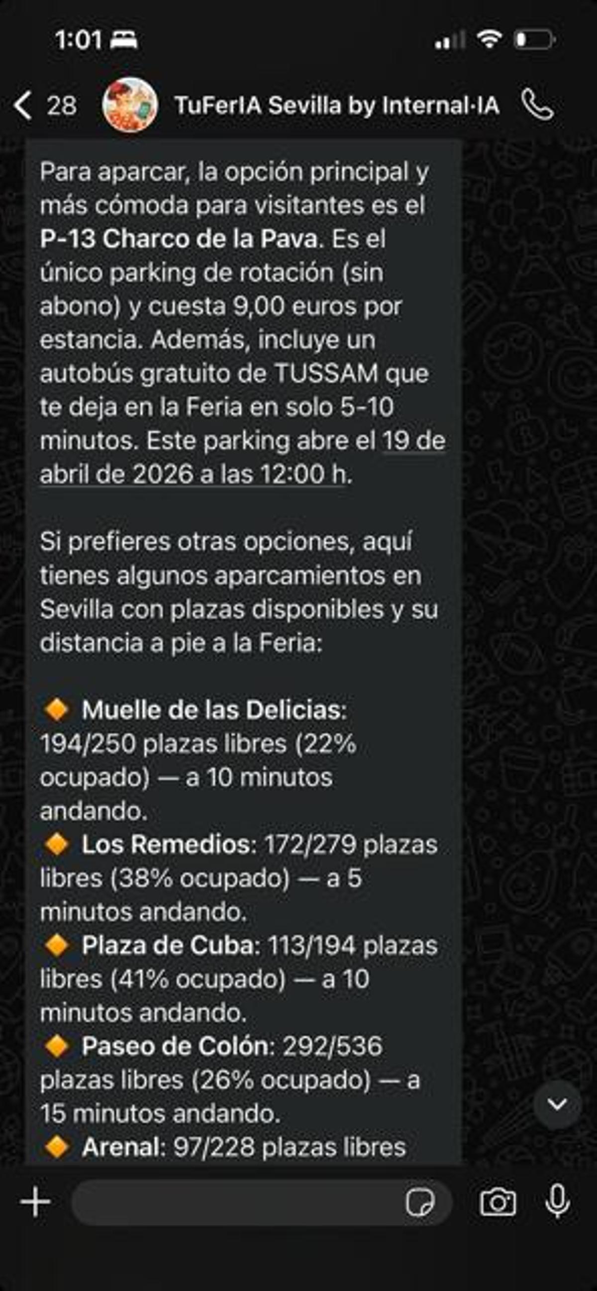 Ejemplo de conversación con TuFerIA.