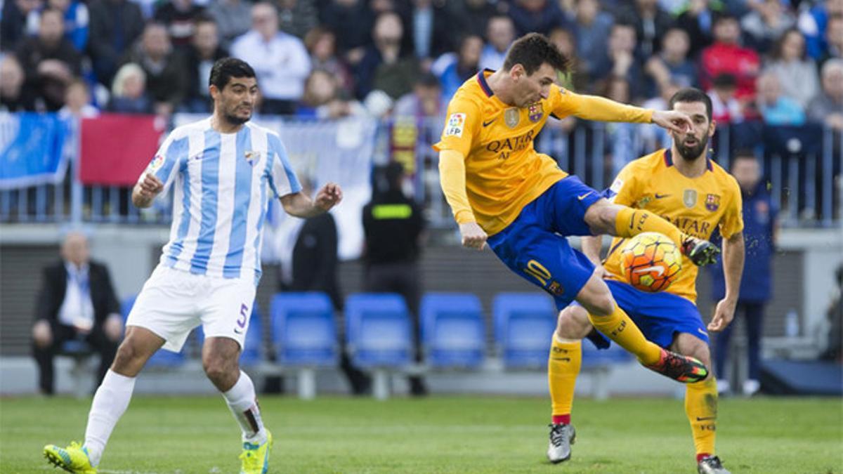Leo Messi remata el 1-2 en el Málaga-Barça