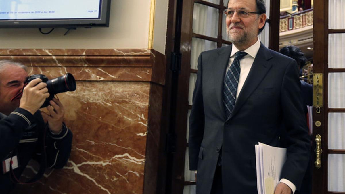 Mariano Rajoy, a su llegada a la sesión de control, este miércoles en el Congreso.